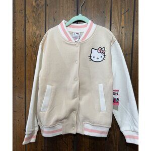 Hello Kitty Girls Varsity Jacket Size 7 Beige & White Cotton & Polyester
